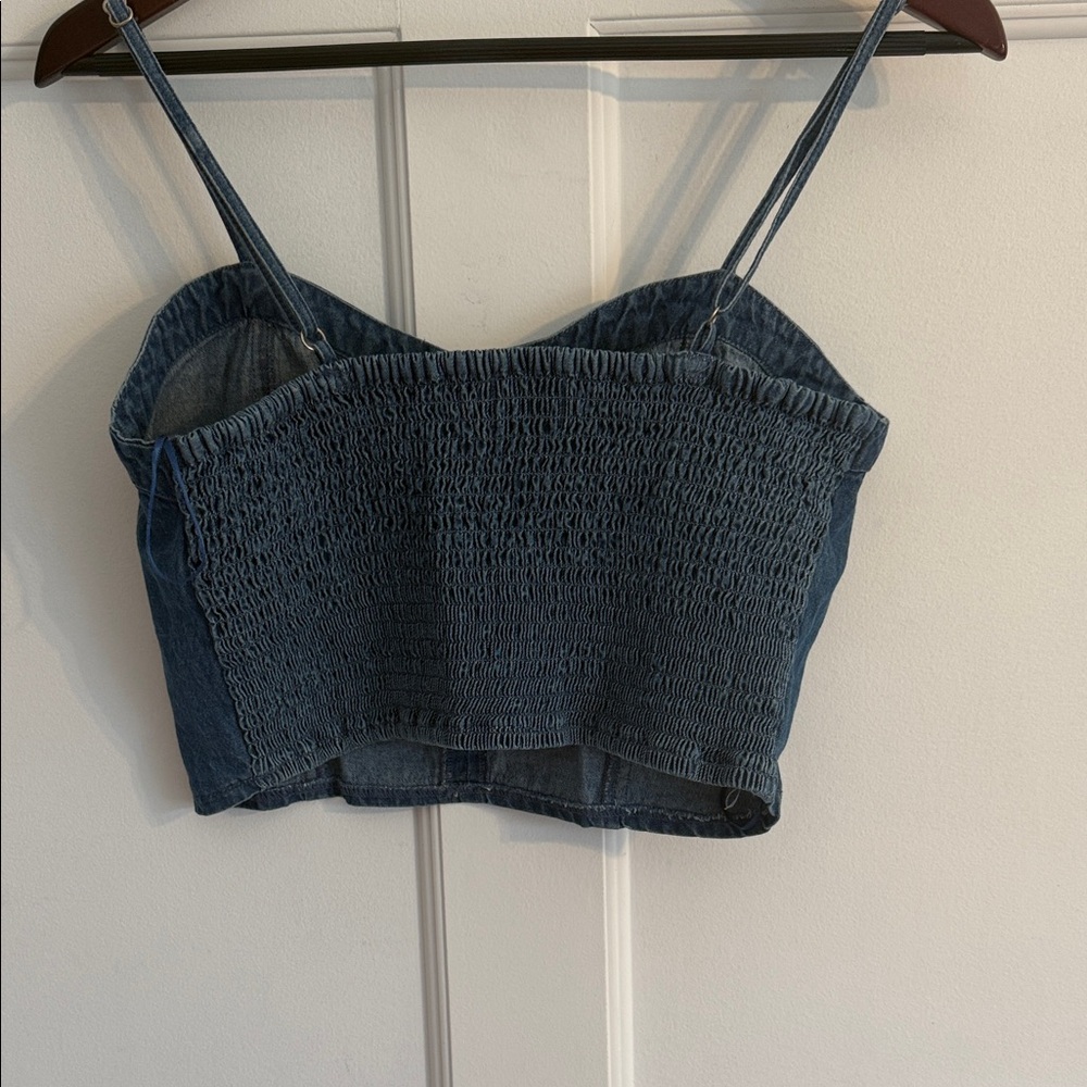Classic Denim Blue Crop Top with Smocked Back and Adjustable Straps - Picture 7 of 9